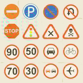 Road Signs Grunge Retro Set vector