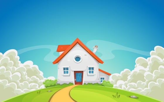 House Inside Nature Landscape With Clouds vector