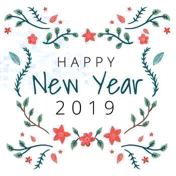 Cute Happy New Year Bakcground With Flowers And Leaves vector