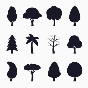 Tree silhouette icons set vector