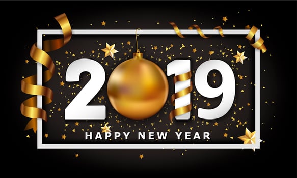 New Year 2019 With Christmas golden ball bauble vector