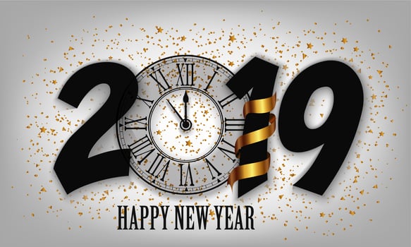 New Year Typographical Creative Background 2019 With Clock vector