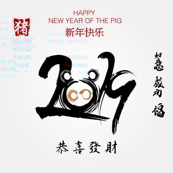 2019 Zodiac Pig calligraphy vector