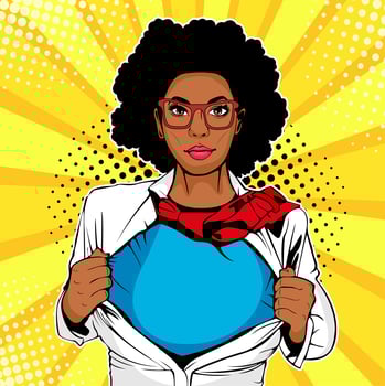 Pop art female afro american superhero vector
