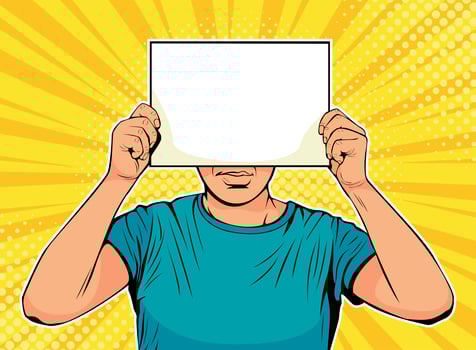 Businessman with blank paper in front of face pop art vector