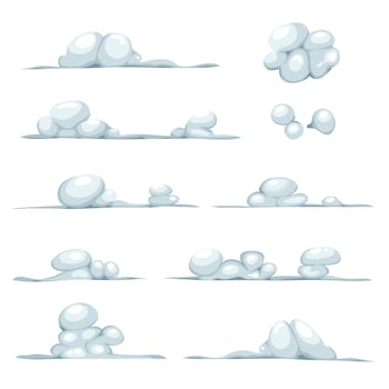 Cartoon Clouds, Smoke, Stone, Snow And Boulders Set vector