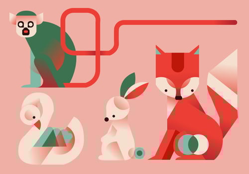 Cute Geometric Simple Animals Vector Flat