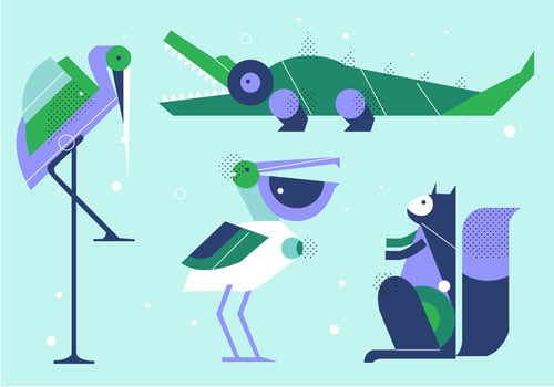 Geometric SimpleShape Animals Vector Flat Illustration