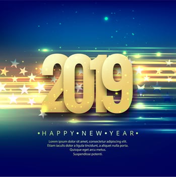 2019 Happy New Year text colorful shiny background vector