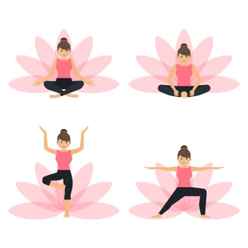Flat Female Yoga Class Pose Vector Illustration