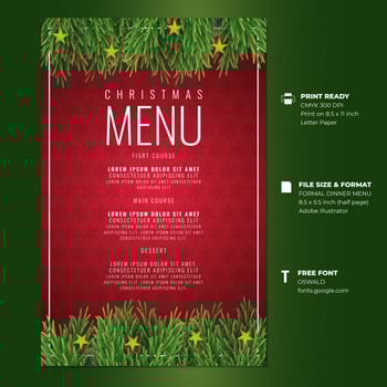 Christmas Greeting Dinner Menu Card Templates vector
