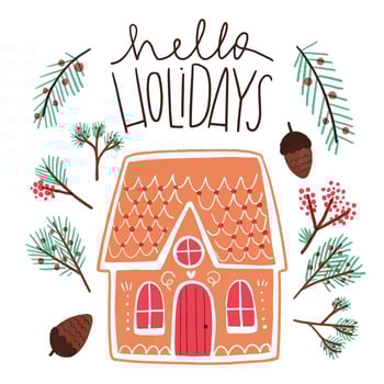 Cute Gingerbread House With Nuts And Leaves vector