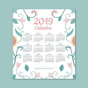 Cute 2019 Calendar With Flowers And Leaves vector