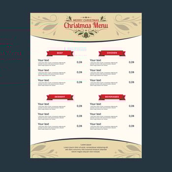 Christmas Dinner Menu Template vector