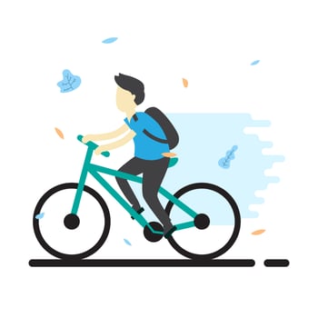 Teenager Riding Bicycle Vector Illustration