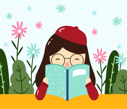 Girl Reading Book. Bookworm Vector. vector