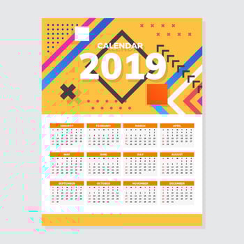 2019 Printable Calendar  vector