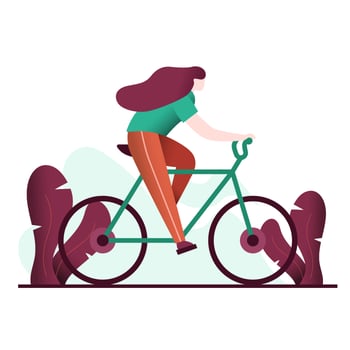 Young Woman Riding Bicycle Vector Illustration