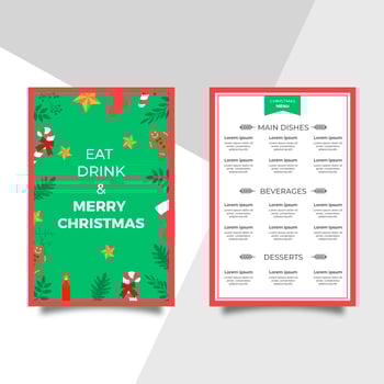 Flat Christmas Dinner Menu Vector Template