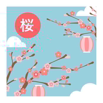Cherry Blosom Flat Flower Tree Vector
