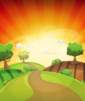 Cartoon Country Background In Spring Or Summer Sunset vector