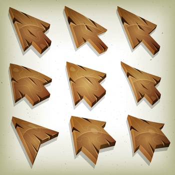 Cartoon Wood Icons, Cursor And Arrows vector