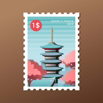 Sensoji Pagoda Tokyo Landmark Postage Stamp Template vector