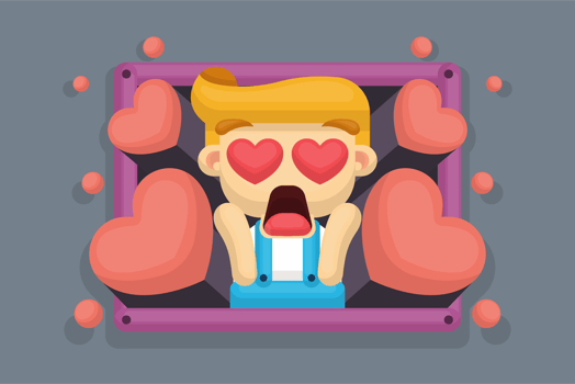 boy with heart eyes vector