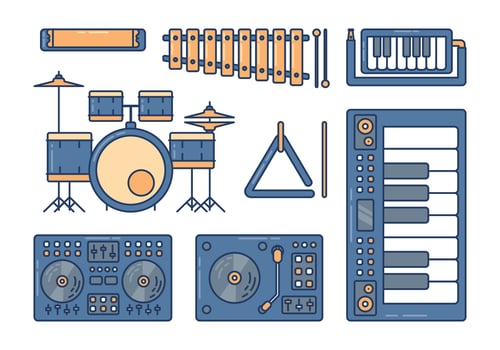 Musical Instruments Knolling Set vector