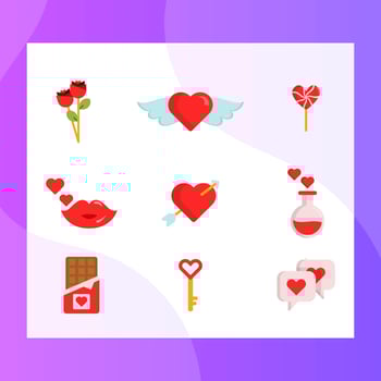 Flat Simple Valentines Day Element Vector Icon Collection