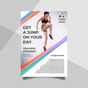 Flat Woman Jump Health Lifestyle  Flyer Template vector