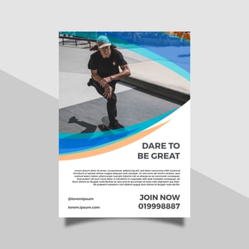 Flat man Plays Skateboarding Health Lifestyle Flyer Template vector