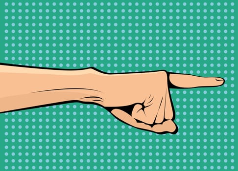 The hand points sideways and up pop art retro vector