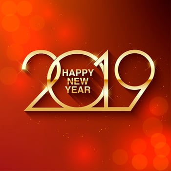 Happy New Year 2019 text design. Vector greeting illustration with golden numbers. Merry christmas and happy new year 2019 vector greeting card and poster design.