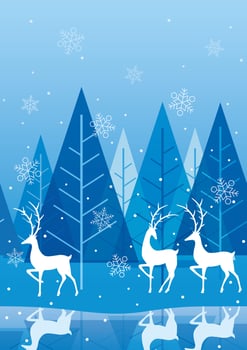 Seamless winter forest background with reindeer. vector