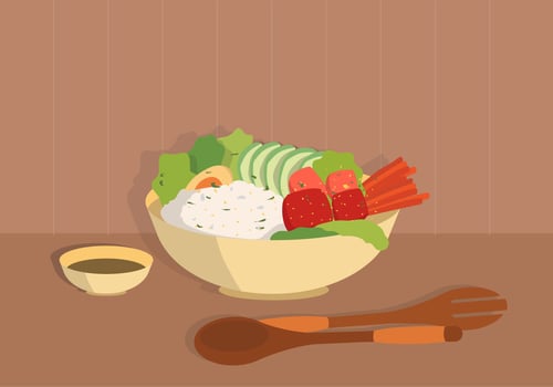 Organic Food Poke Bowl Vector Flat Illustration