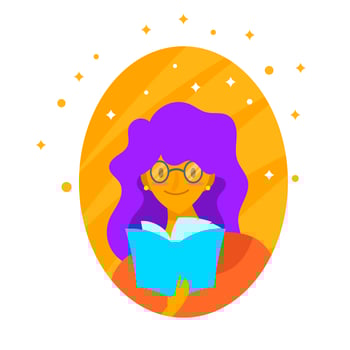 Flat Character Girl Bookworm Vector Illustration