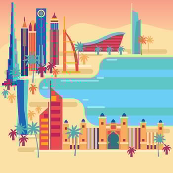 Landmarks of Dubai Near the Beach vector