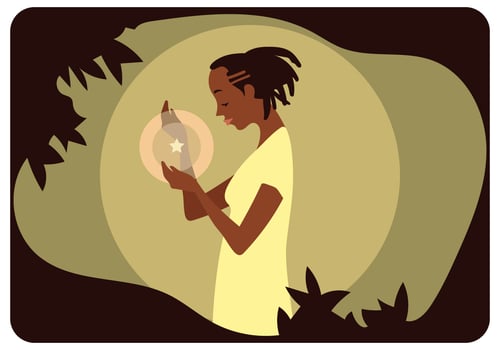 Dark Skin Girl Holding Shining Star vector