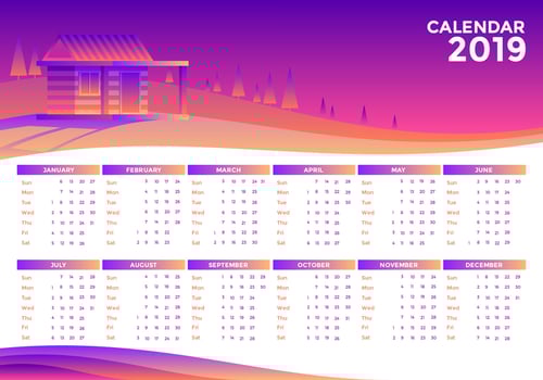 Landscape 2019 Printable Calendar Vector
