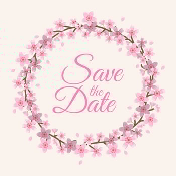 Flat Save the Date Cherry Blossom Frame Vector Illustration