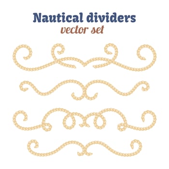 Nautical ropes. Dividers set. Decorative vector knots. Ornamental decor elements with rope.