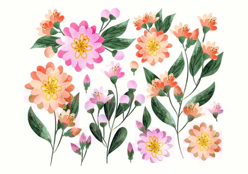 Vector Colorful Hand Drawn Floral Decorations