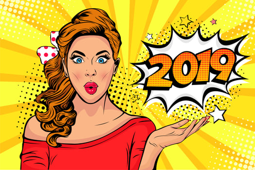 2019 New Year comic book style vector