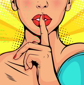 Beautiful woman put her finger to her lips, calling for silence vector