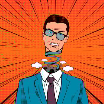Pop Art Stressed Businessman with Exploding Head vector
