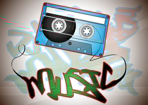 Oldschool casette with graffiti vector