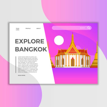 Flat Bangkok Landmark Landing Page Vector Template