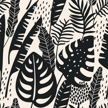 Abstract seamless pattern with tropical leaves. vector