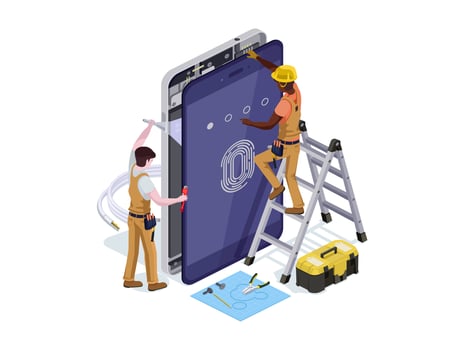 Vector people in the form of a telephone repair service